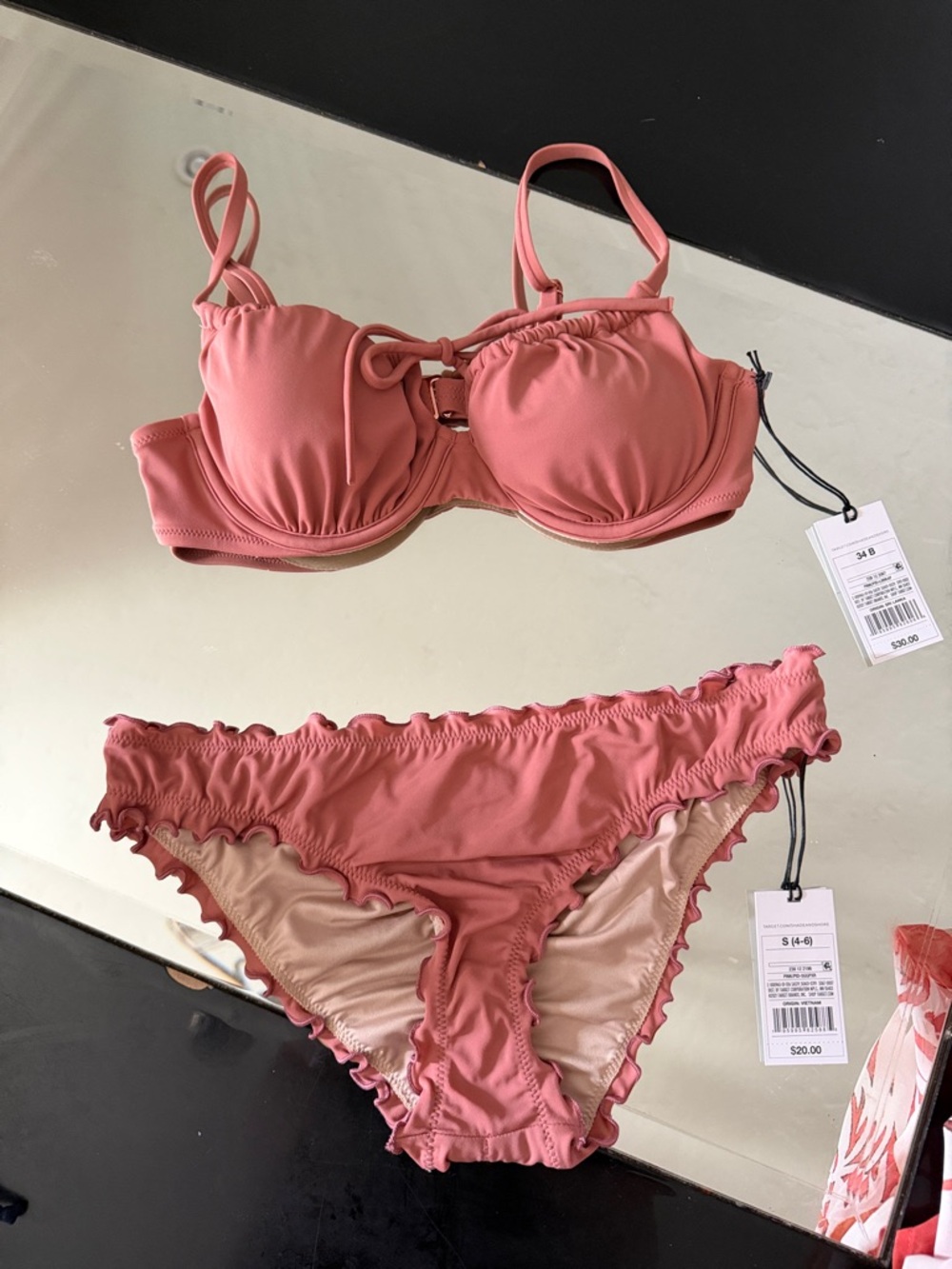Shade & Shore Coral Pink Ruffle Bikini Set